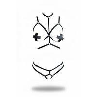 Siyah Harness Takım Yüksek Boyunlu Vücut Sarmalayan - Brf144