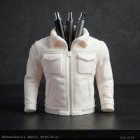 Beyaz Fermuarlı Cepli Deri Ceket Formlu Kalemlik Masaüstü Plastik Düzenleyici