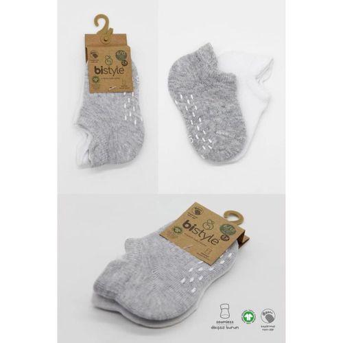 Eğitici Oyuncak Bistyle 2'Li Sneakers Kaymaz Basic Penye Çorap BS20103 Gri Beyaz