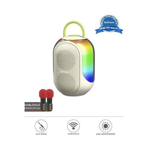 Bluetooth Hoparlör Çift Mikrofonlu Kablosuz Parti Speaker Beyaz