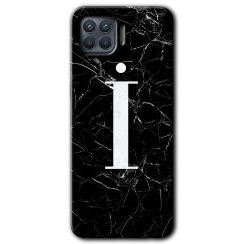 MRCİLETİSİM Oppo Reno 4 Lite Kılıf Baskılı Kapak - Siyah Mermer Desenli İ Harfi + 5D Tam Kaplayan Cam