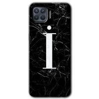 MRCİLETİSİM Oppo Reno 4 Lite Kılıf Baskılı Kapak - Siyah Mermer Desenli İ Harfi + 5D Tam Kaplayan Cam