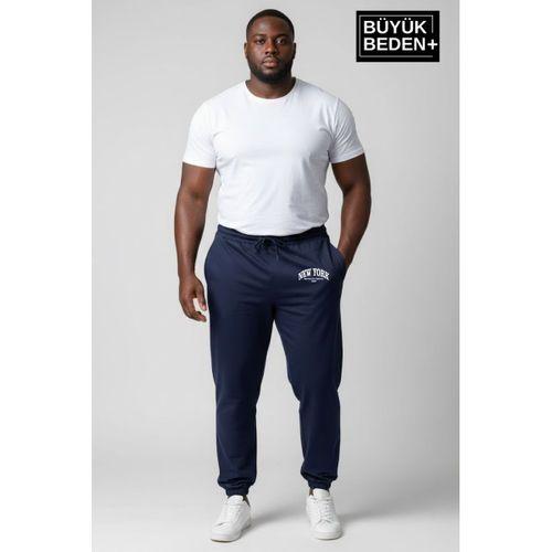 Erkek Büyük Beden New York Baskılı Paça Lastikli Rahat Kesim Jogger İnce Eşofman Altı SPR26BEA951-5