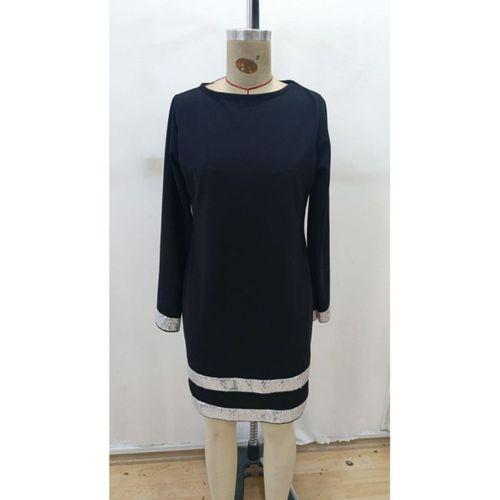 Kadın Uzun Kollu Bisiklet Yaka Mini Ithal Krep Elbise