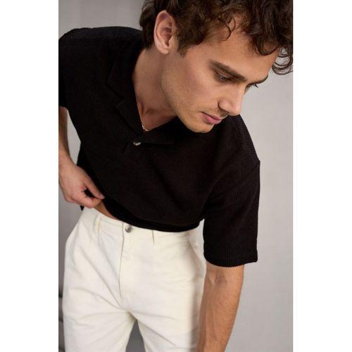 Aretus Şönil Kumaş Regular Fit Tek Düğmeli Polo Yaka Erkek T-Shirt - Siyah