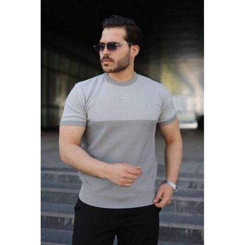 Erkek Renk Bloklu Bisiklet Yaka Kısa Kollu Triko Tişört