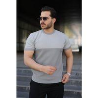 Erkek Renk Bloklu Bisiklet Yaka Kısa Kollu Triko Tişört