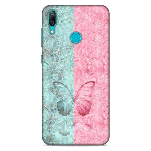 Huawei Y7 2019 Kılıf Kelebek Etkisi (30) Silicone Case Turkuaz Pembe