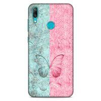 Huawei Y7 2019 Kılıf Kelebek Etkisi (30) Silicone Case Turkuaz Pembe