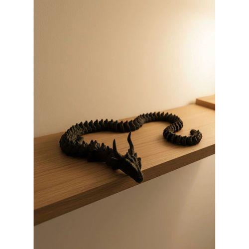 Hareketli Siyah Ejderha Figür Uzun Gövdeli Fantastik Masa Ve Raf Dekoru