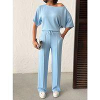 Kadın İsa Kollu Kayık Yaka Bluz Ve Pantolon Misal Kumaş Ikili Takım