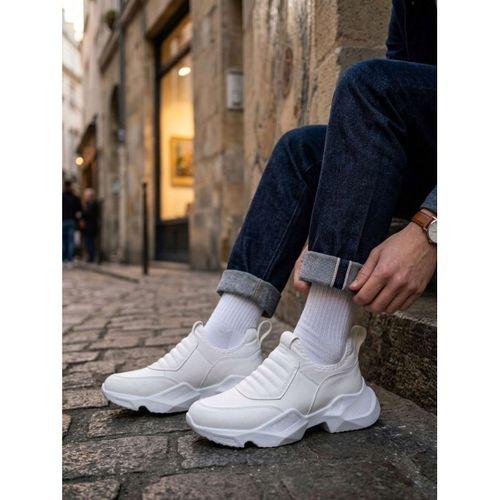 BA0402 Bağcıksız Rahat Yüksek Taban Beyaz Erkek Spor Yarım Bilek Bot