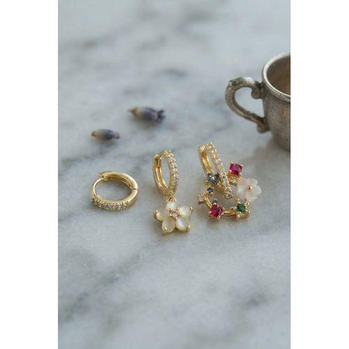 3 lü Set Gold Renk Çiçek Model Küpe