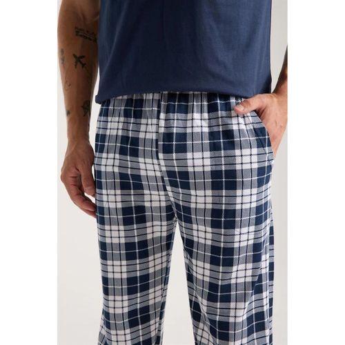 Erkek Lacivert Düğmeli Yaka Kısa Kol Pijama Takımı