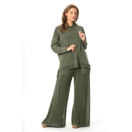 Uzun Kol Kapüşonlu Fileli Sonbahar ve Kışlık Triko Bluz Haki Hk