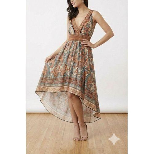 Kadın Askılı Derin Göğüs Detaylı Asimetrik Detaylı Süprem Elbise