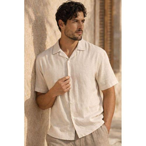 Doris Oversize Kalıp Odessa Kumaş Resort Yaka Kısa Kollu Erkek Gömlek - Bej