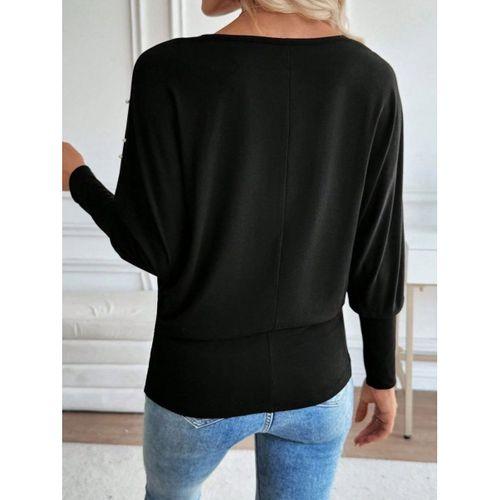 Kadın Uzun Kollu Yuvarlak Yaka Incili Viskon Bluz