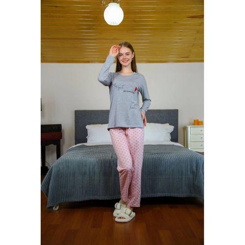 Kadın Penye Uzun Kol Pijama Takım Gri