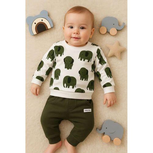 Fil Desenli 2'li % 100 Pamuk Erkek Bebek Takımı