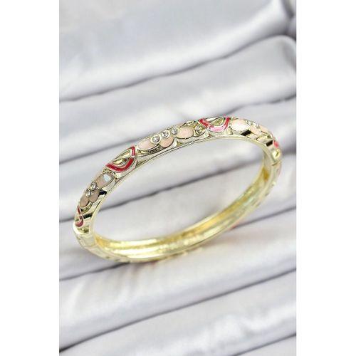 Mineli Pirinç Pembe Çiçek Motifli Kadın Kelepçe