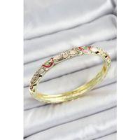 Mineli Pirinç Pembe Çiçek Motifli Kadın Kelepçe