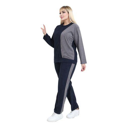 Melsay Butik Lacivert Gri Fitilli Kadife Yarım Garni Kadın Eşofman Takımı