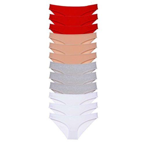 12 Adet Süper Eko Set Likralı Kadın Slip Külot Kırmızı Ten Gri Beyaz