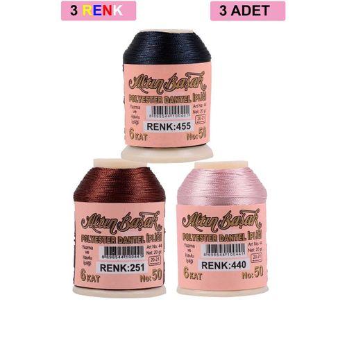 3 Adet Altınbaşak Oya ve Dantel İpi 20 gr - Royaleks - No: 251 - 440 - 455