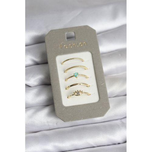 Pirinç Gold Renk 5'li Yüzük Seti