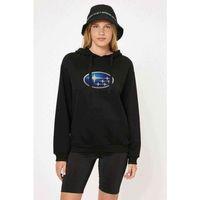 Araba Subaru Blue Logo Baskılı Siyah Kadın Kapşonlu Sweatshirt