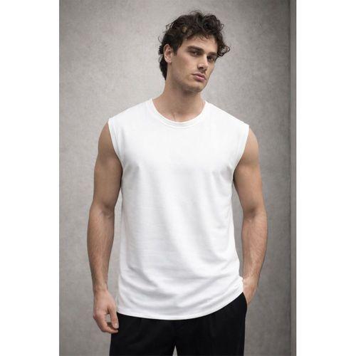 Mantius Oversize Bisiklet Yaka Erkek Atlet Kolsuz T-Shirt - Beyaz