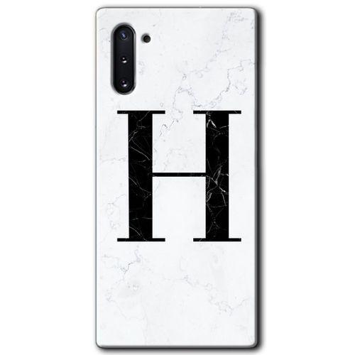 Galaxy Note 10 Kılıf HD Desen Baskılı Arka Kapak - Beyaz Mermer Desenli H Harfi + Kırılmaz Cam