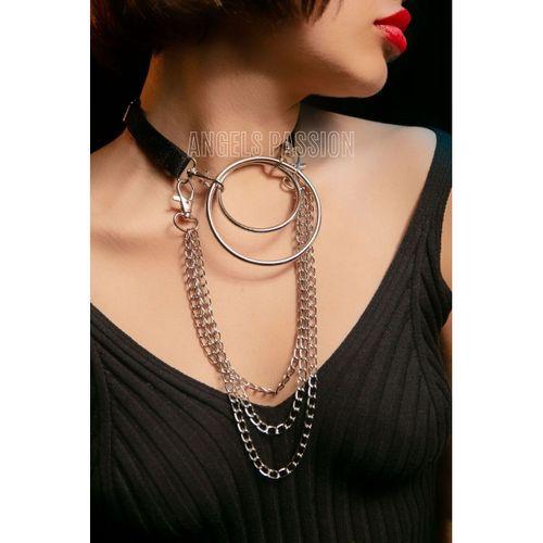 Harness Kolye, Şık Lastik Choker Harness, Halka Detaylı Tasma - APFT592