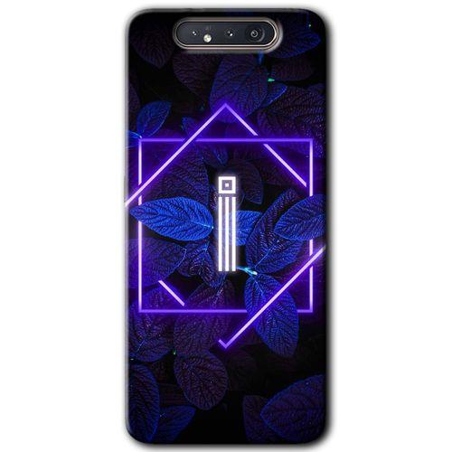 Samsung Galaxy A80 HD Baskılı Kılıf + 9D Tam Ekran Koruyucu - Dark Neon Yaprak İ Harfi