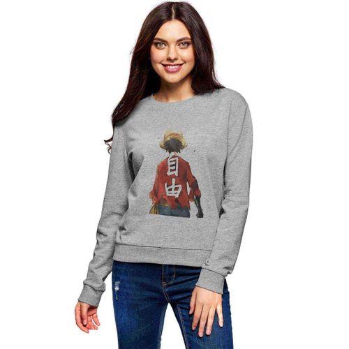 Anime One Piece Donguijote Baskılı Gri Kadın Sweatshirt
