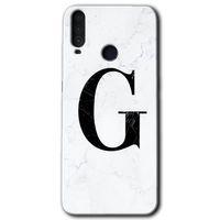 MRCİLETİSİM General Mobile GM 10 Kılıf HD Desen Baskılı Arka Kapak + Temperli Cam - Beyaz Mermer Desenli G Harfi