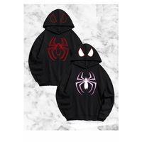 Sevgili Çift Kombini Örümcek Baskılı Kapüşonlu Sweatshirt Hoodie - Siyah