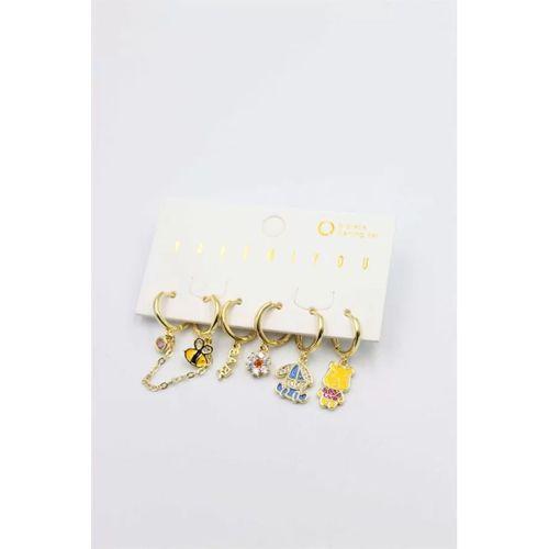 Renkli Taşlı Set Küpe - Altın