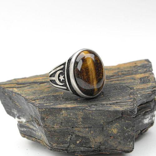 Ayyıldız Kayı Boyu  Desenli  Model  Kaplangözü Taşlı ErkekYüzük