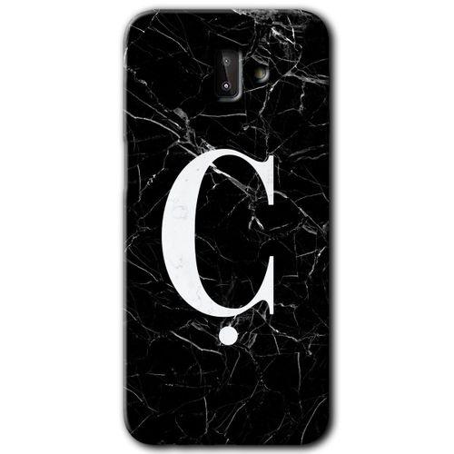 MRCİLETİSİM Samsung Galaxy J8 Kılıf HD Desen Baskılı Arka Kapak + Temperli Cam - Siyah Mermer Desenli Ç Harfi