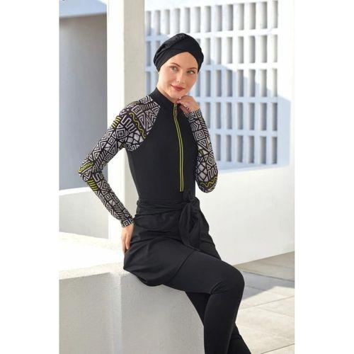 Adasea 251112 Judy Siyah 3 Farklı Şekilde Giyilebilir Likralı Tam Kapalı Tesettür Mayo