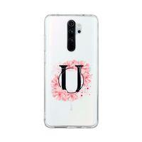 Xiaomi Redmi Note 8 Pro Pembe Çiçek Desen U Harfli Şeffaf Kılıf