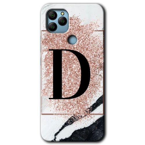General Mobile GM 22 HD Baskılı Kılıf + 9D Tam Ekran Koruyucu - Pembe Mermer Desenli D Harfi