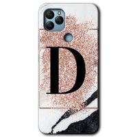General Mobile GM 22 HD Baskılı Kılıf + 9D Tam Ekran Koruyucu - Pembe Mermer Desenli D Harfi