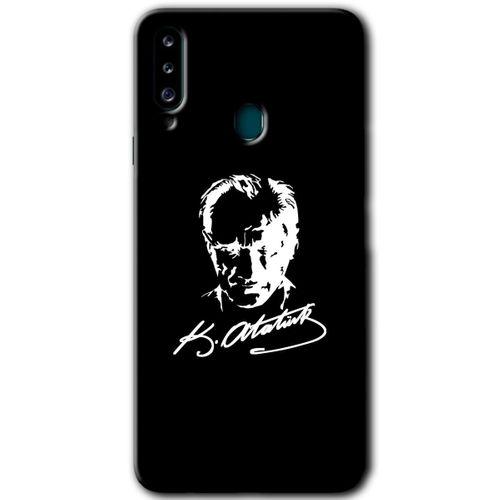 Potkal Hediye Fabrikası Samsung Galaxy A20s Kılıf HD Desen Baskılı Arka Kapak - Atatürk Silüet İmza