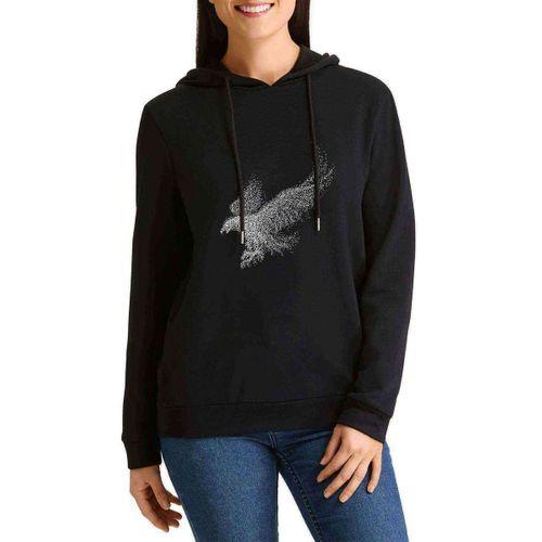 Kel Kartal Kuşu Kanatları Parçacıklar Baskılı Siyah Kadın Kapşonlu Sweatshirt