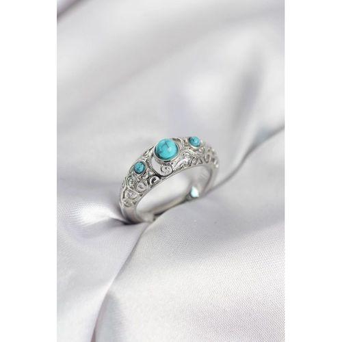 Vintage Model Mavi Taşlı Gümüş Renk Kadın Yüzük