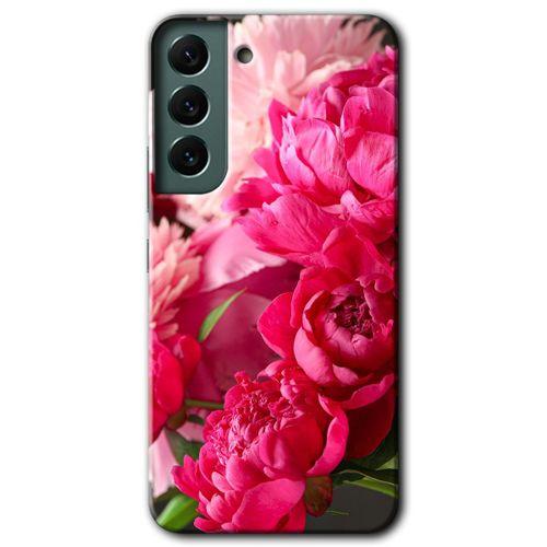 MRCİLETİSİM Samsung Galaxy S22 Kılıf HD Desen Baskılı Arka Kapak + Temperli Cam - Kırmızı Beyaz Gül