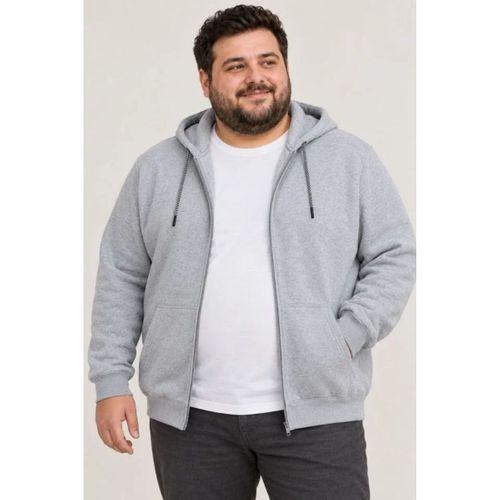 Erkek Battal Büyük Beden Üç İplik İçi Şardonlu Kapüşonlu Tam Fermuarlı Kışlık Sweatshirt - Gri
